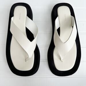 The Row Ginza Sandal White Black Leather Platform Flip Flop Slide Two Tone 36.5
